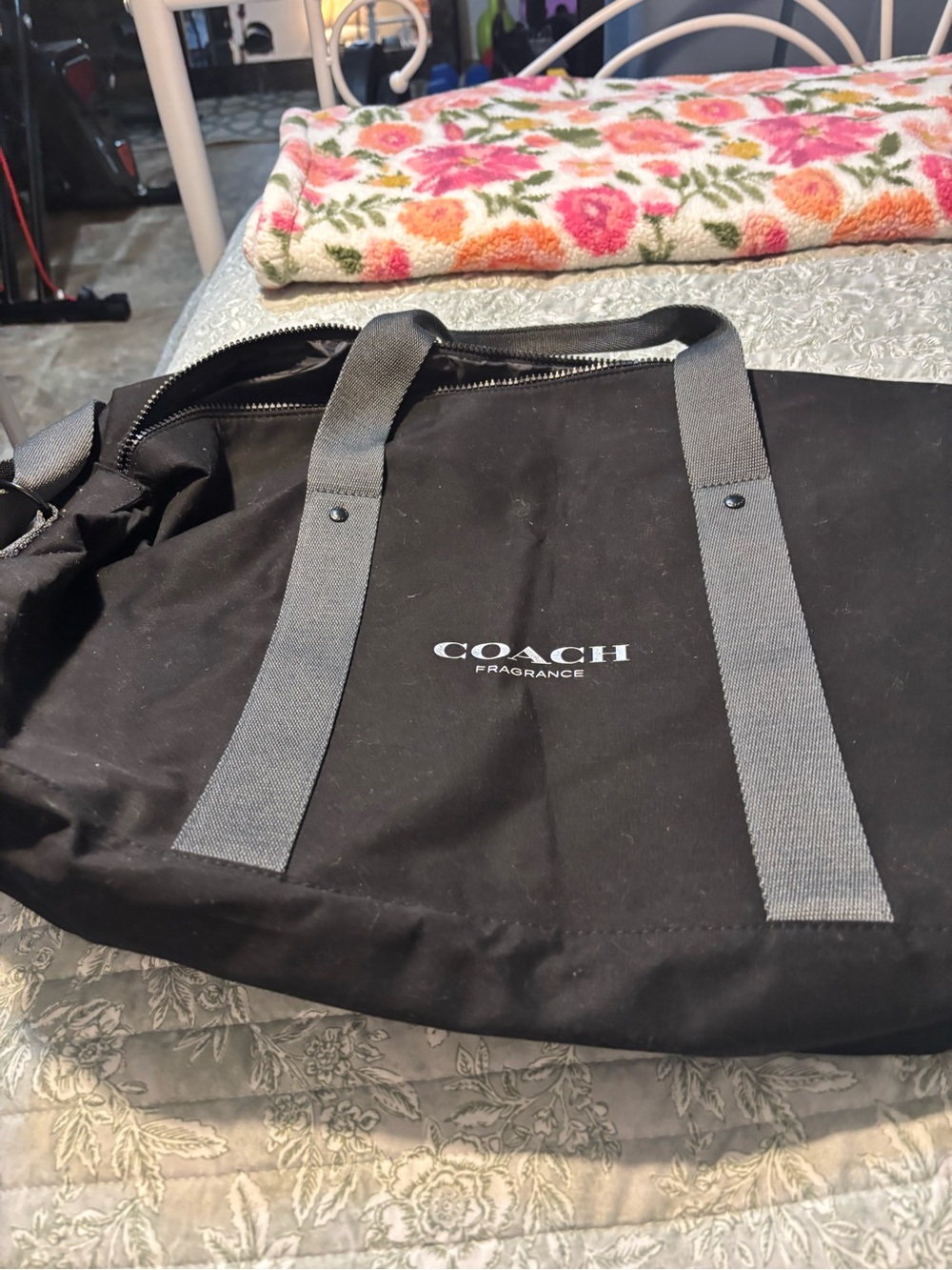 COACH Black Men's Duffel Tote with Gray Webbing Handles